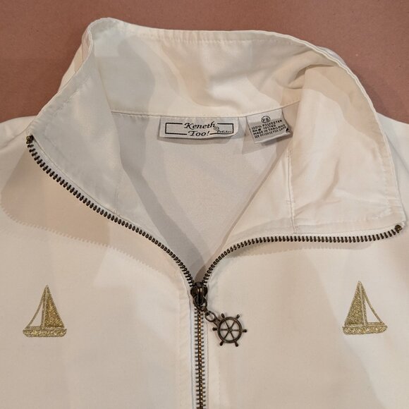 White vintage nautical windbreaker jacket - gold sailing embroidery - size small - Picture 5 of 7